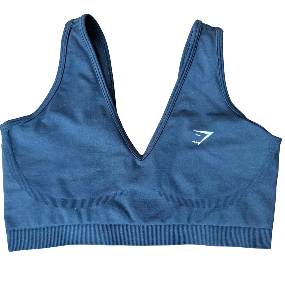 Gymshark Vital Seamless Sports Bra Black‎ V-Neck Medium Impact Womens